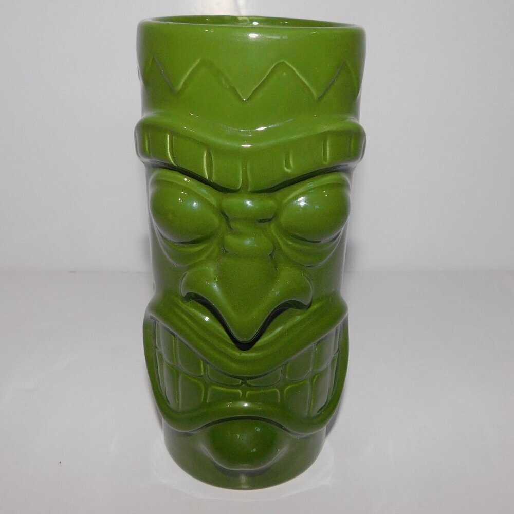 Mean Green 7" Ceramic Tiki Mug Cup Tumbler Glass